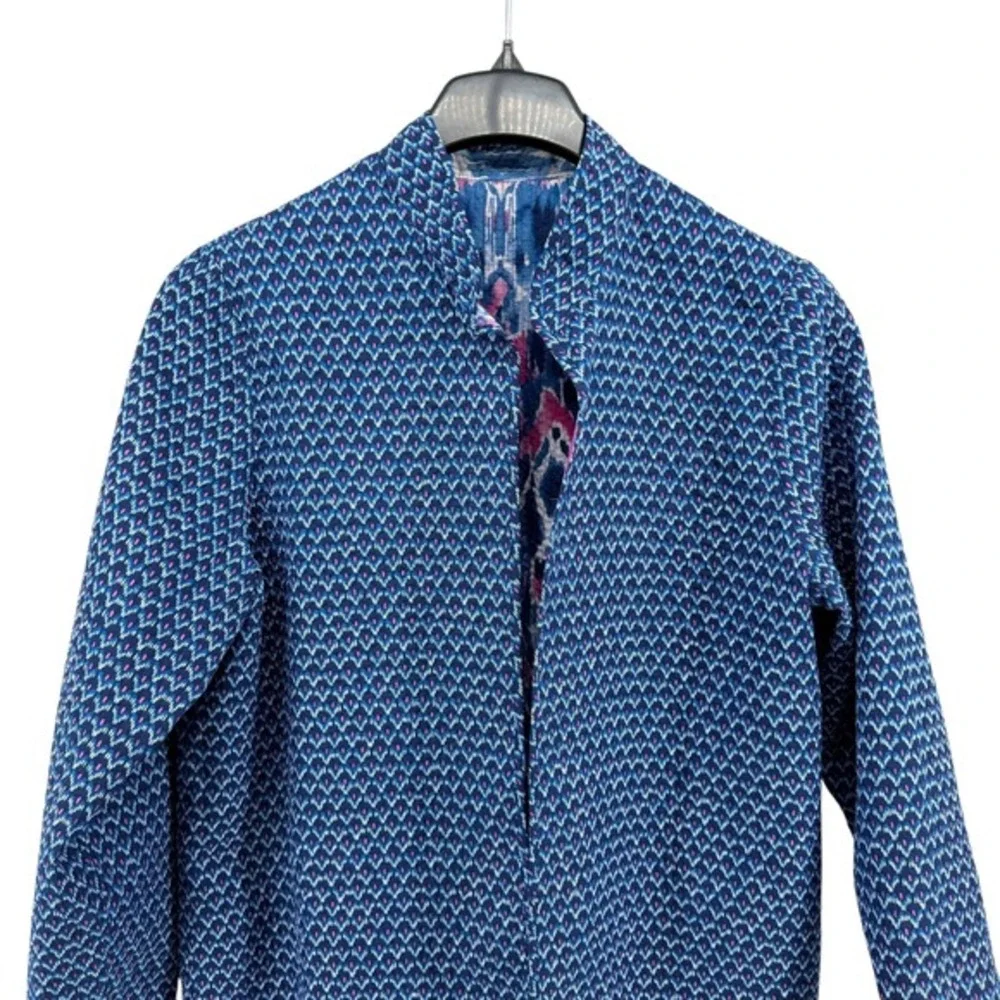 Artisan Quilted Womens M/L Pre-Owned Reversible Jacket Ikat Print‎ Collarless